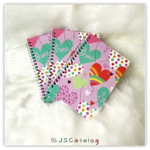 3 x Spiral-bound Heart Print Hardcover Notebooks Journals - 100 Pages